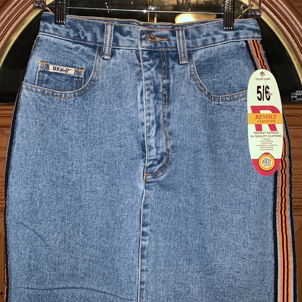 Vintage Deadstock Revolt High-Rise Midi Length Denim Skirt With Button Back - Picture 8 of 16